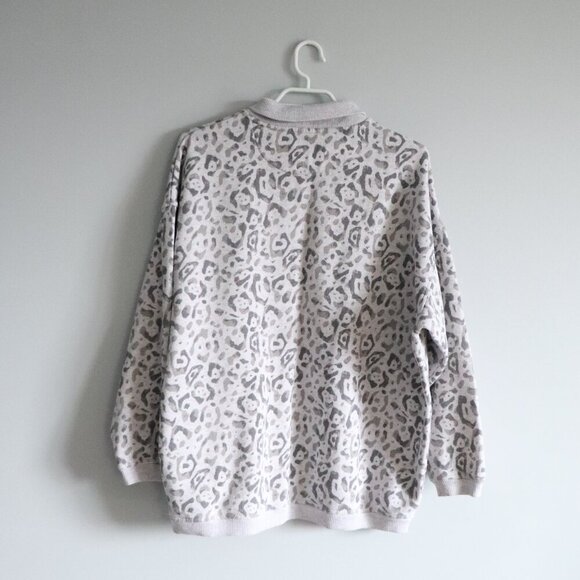 Aerie Women's Sz S Cream Animal Print Oversized 1/4 Zip Relaxed Pullover Sweater - Picture 2 of 16